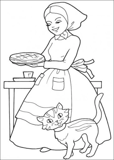 Coloring red riding hood carries a cake